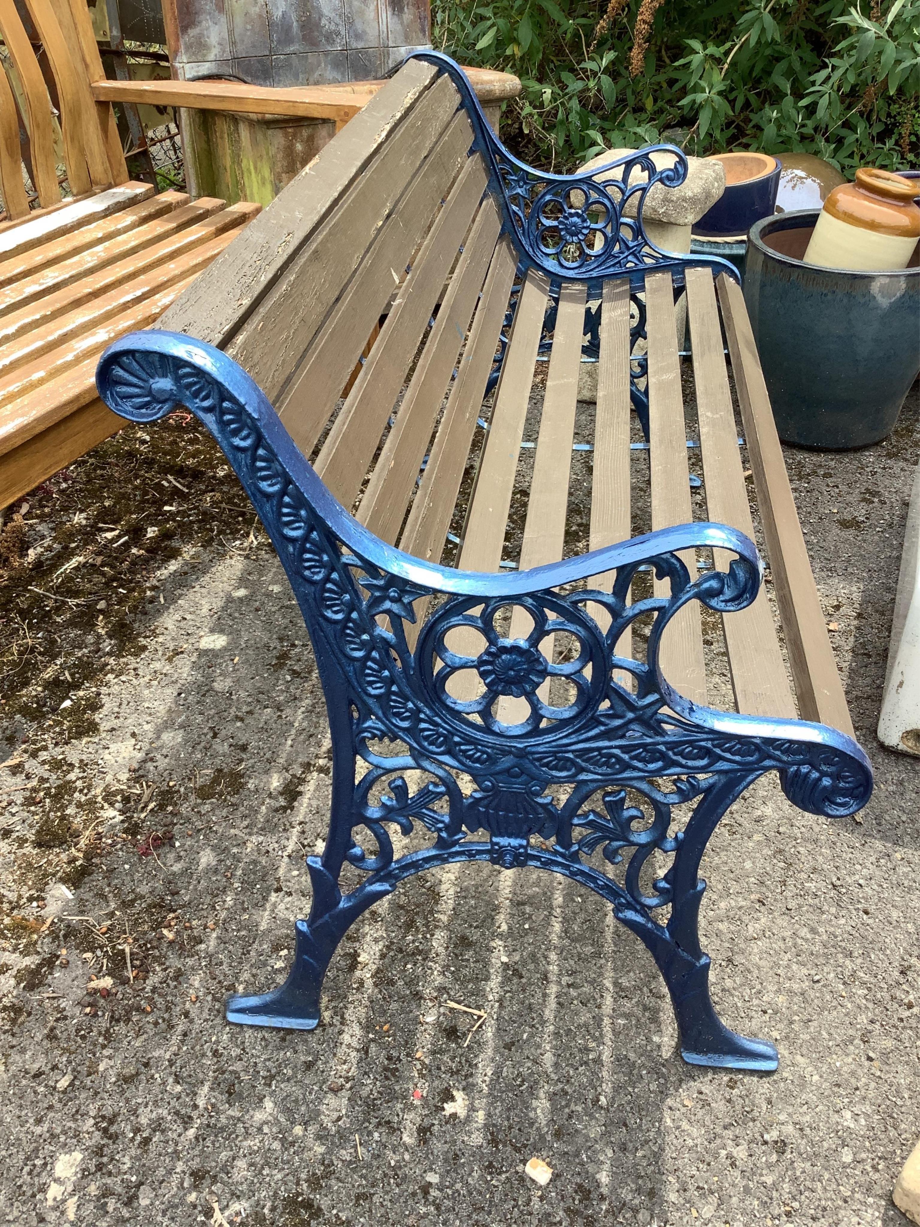 A Victorian style painted aluminium slatted garden bench, width 127cm, depth 66cm, height 70cm
